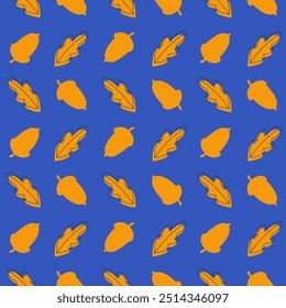 Nahtloses Muster mit Eicheln und Blättern. Herbstsaison. Moderner minimalistischer Herbsthintergrund. Gut für Textildesign, Umschlagpapier, Tapete und andere. Vektorgrafik.