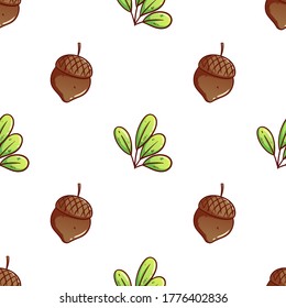 seamless pattern of acorns and leaves with hand drawn style