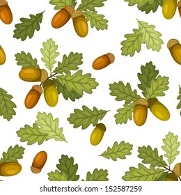 Seamless pattern with acorns and oak leaves. Vector illustration.