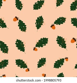 seamless pattern with acorns and oak leaves. vector. design for textiles