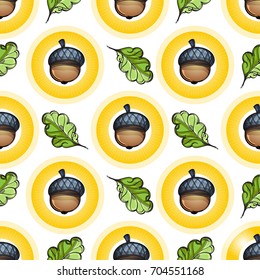 Seamless pattern with acorns and oak leaves for wrapping paper, wallpaper, textiles, web page background and more.