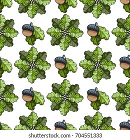 Seamless pattern with acorns and oak leaves for wrapping paper, wallpaper, textiles, web page background and more.