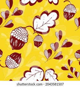 Seamless pattern with acorns and oak's trees
