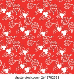 Seamless pattern with acorns on a red background. Vector illustration.