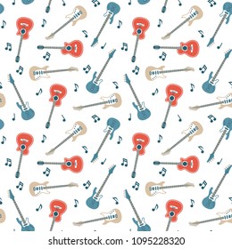 Seamless pattern of acoustic and electric guitars