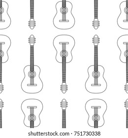 Seamless pattern from acoustic guitar icon black contour on white background of vector illustration