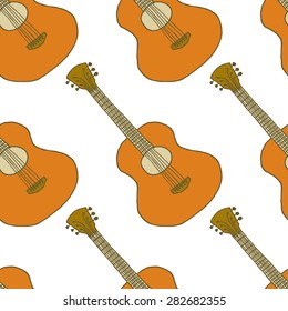 Seamless pattern acoustic guitar in retro style