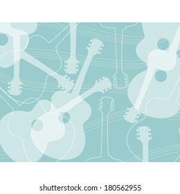 Seamless pattern with acoustic guitar silhouettes. Guitar abstract background