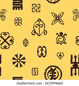 Seamless pattern with Adinkra symbols