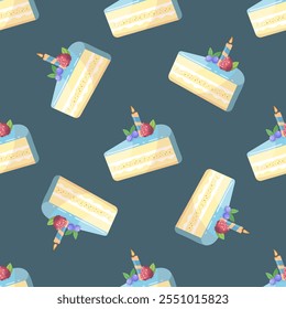 Nahtloses Muster von   Adorable Geburtstagstorte Slice mit Kerze zum Feiern