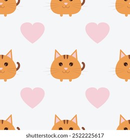 Seamless pattern with adorable cats and hearts