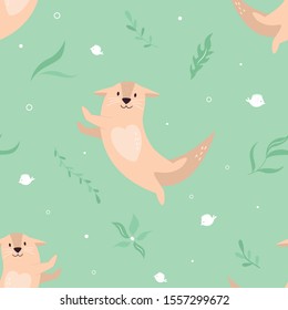 Seamless pattern with adorable cute dancing otters. For textile, greeting cards, t-shirts, wallpapers