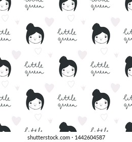 Seamless pattern with adorable little cute kawaii girls.