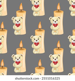 Seamless Pattern of   Adorable Teddy Bear with Candle for Baby’s Birthday Celebration