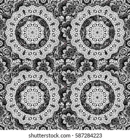 Seamless pattern for adult coloring book. Floral doodle. Ethnic, floral, retro, doodle, vector, tribal design element. Zentangle style. Pink background.