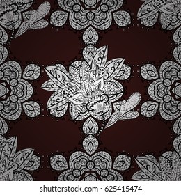 Seamless pattern for adult coloring book. Zentangle style. Ethnic, floral, retro, doodle, vector, tribal design element. Brown background. Floral doodle.