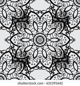 Seamless pattern for adult coloring book. Floral doodle. Gray background. Ethnic, floral, retro, doodle, vector, tribal design element. Zentangle style.