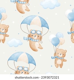 Seamless pattern adventure bear in sky For baby shower Greeting card Clothing kids Fabric print