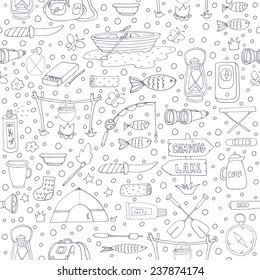 Seamless pattern with adventure equipment. EPS 10. No transparency. No gradients.