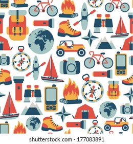 seamless pattern with adventure travel icons