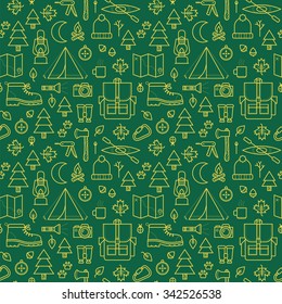 Seamless pattern with adventure travel icons.