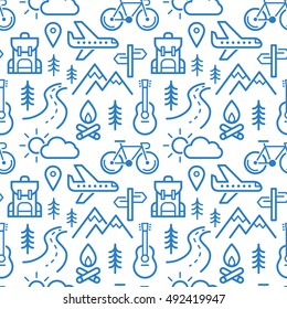 Seamless Pattern With Adventure Travel Icons.