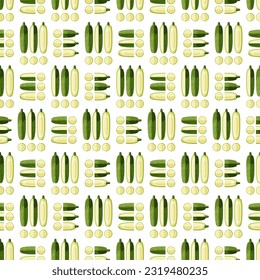 Seamless pattern with Aehobak or Korean zucchini or Korean courgette. Summer squash. Fruit and vegetables. Flat style. Vector illustration isolated on transparent background.