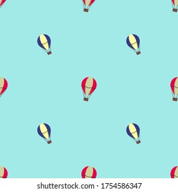 Un patrón sin fisuras con globos aerostáticos sobre fondo azul bebé. Sala de guardería.