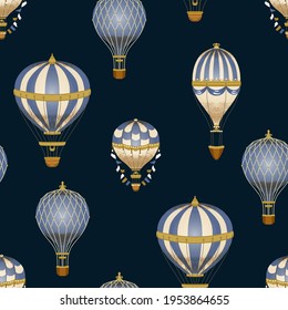 Seamless pattern with aerostats in the sky. Air balloon vintage print