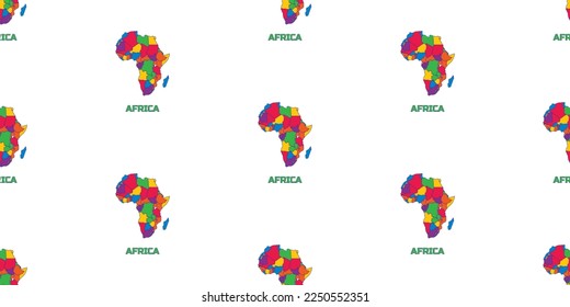 Patrón transparente del mapa del CONTINENTE de ÁFRICA en colores aleatorios.  Con la leyenda del nombre "ÁFRICA".
