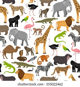 Seamless pattern with African animals and birds