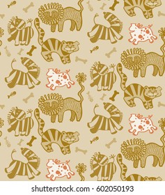 seamless pattern of African animals in brown.