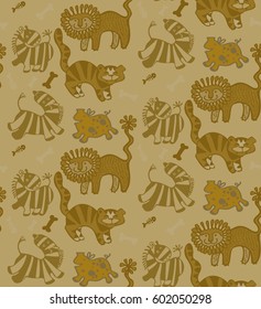 seamless pattern of African animals in brown.