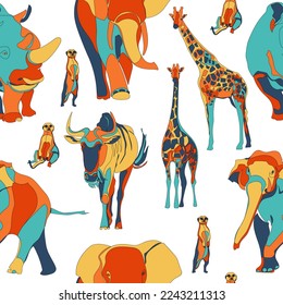 Seamless pattern with african animals. Decorative background. Vector illustration.