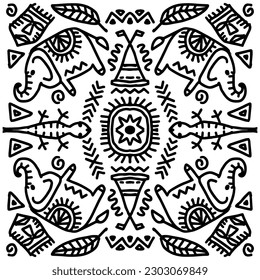 Seamless pattern African animals ethnic ornament