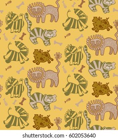 seamless pattern of African animals in green, grey abd brown.