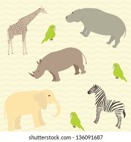 Seamless pattern with african animals on wavy background