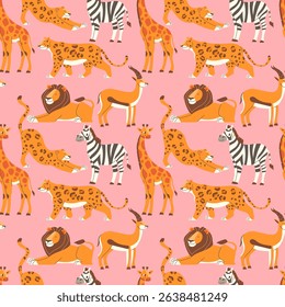 Seamless pattern with African animals on a light background