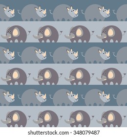 Seamless pattern with african animals,elephant and rhino. Vector illustration.