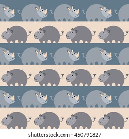 Seamless pattern with african animals,hippo and rhino. Vector illustration.