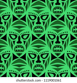 Seamless Pattern. African Seamless Background with Ritual Masks for Poster or Banner. Ethnic Seamless Background with Color Trible Ritual Masks for your Design. Vector Texture.