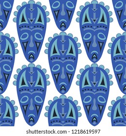 Seamless Pattern. African Seamless Background with Ritual Masks for Print or Card. Ethnic Seamless Pattern with Color Trible Shamanic Masks for your Design. Vector Texture.