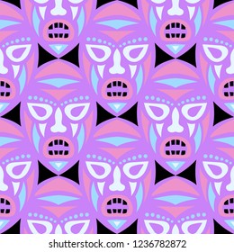 Seamless Pattern. African Seamless Background with Ritual Masks for Card or Poster. Ethnic Seamless Background with Color Trible Ritual Masks for your Design. Vector Texture.