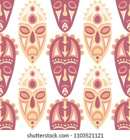 Seamless Pattern. African Seamless Pattern with Color Masks for Textile or Paper. Ethnic Seamless Pattern with Color Trible Shamanic Masks for your Design. Vector Texture.