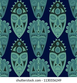 Seamless Pattern. African Seamless Pattern with Color Masks for Textile or Paper. Ethnic Seamless Background with Color Trible Ritual Masks for your Design. Vector Texture.