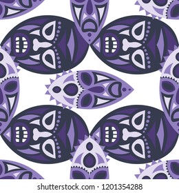 Seamless Pattern. African Seamless Pattern with Color Masks for Print or Card. Ethnic Seamless Pattern with Color Trible Shamanic Masks for your Design. Vector Texture.