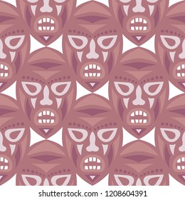 Seamless Pattern. African Seamless Pattern with Color Masks for Textile or Paper. Ethnic Seamless Pattern with Color Trible Shamanic Masks for your Design. Vector Texture.