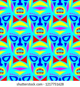 Seamless Pattern. African Seamless Pattern with Color Masks for Card or Poster. Ethnic Seamless Pattern with Color Trible Shamanic Masks for your Design. Vector Texture.