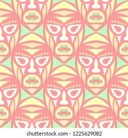 Seamless Pattern. African Seamless Pattern with Color Masks for Poster or Banner. Ethnic Seamless Pattern with Color Trible Shamanic Masks for your Design. Vector Texture.