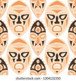 Seamless Pattern. African Seamless Pattern with Color Masks for Textile or Paper. Ethnic Seamless Pattern with Color Trible Shamanic Masks for your Design. Vector Texture.